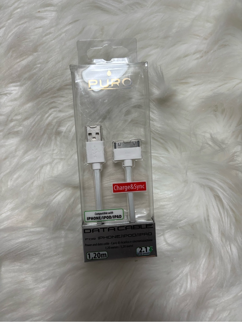 Pur White 30-Pin Charge & Sync Data Cable for Apple Devices